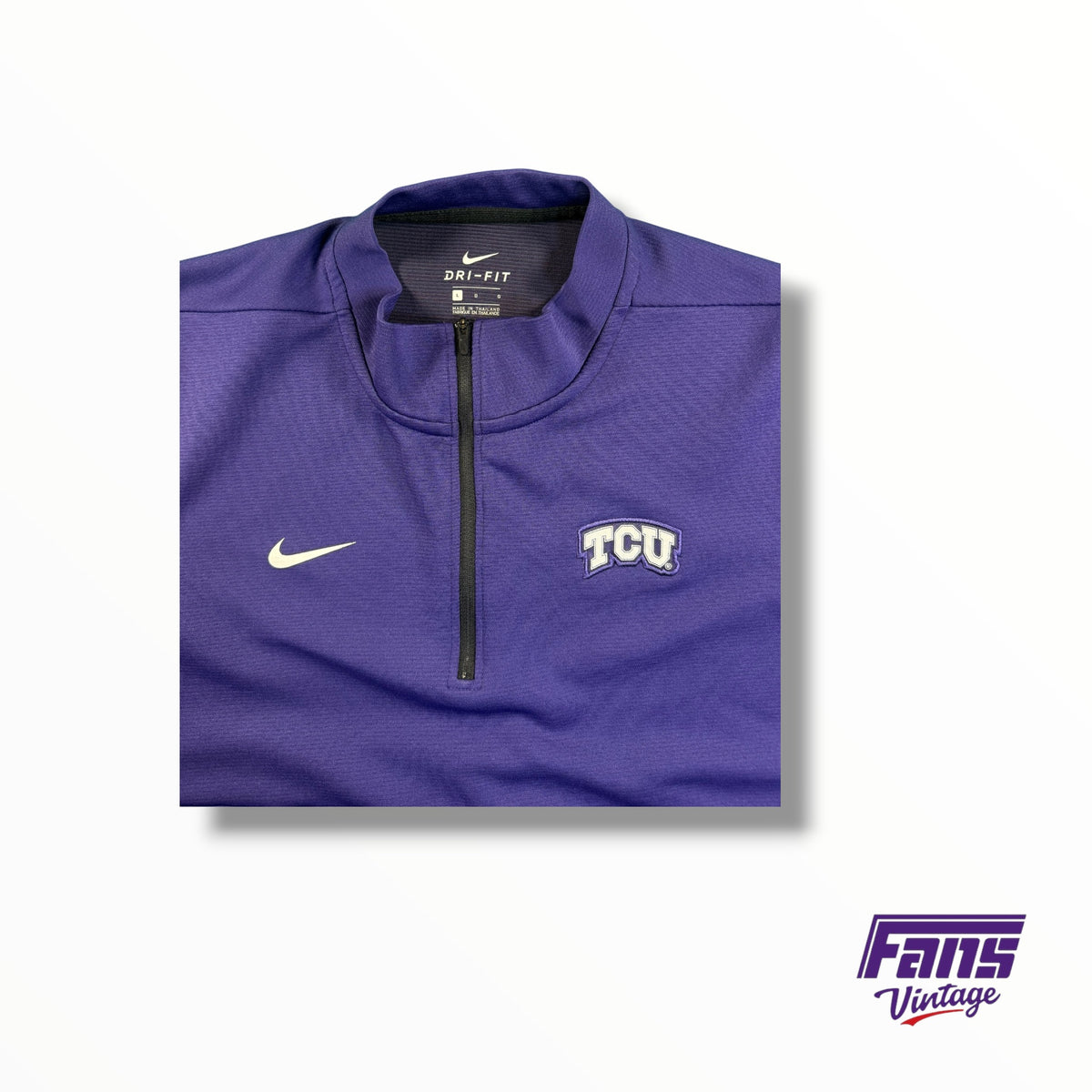TCU DriFit ‘Fear the Frog’ Quarter Zip Pullover with Black and Purple Sleeves