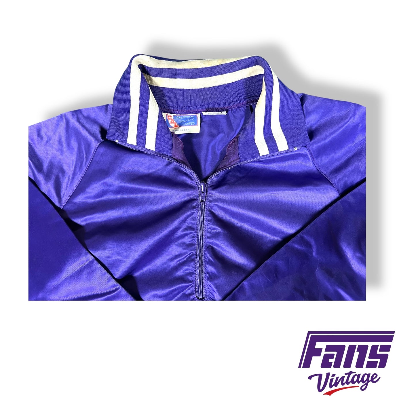 GORGEOUS 80s Vintage TCU satin look pullover with stitched lettering
