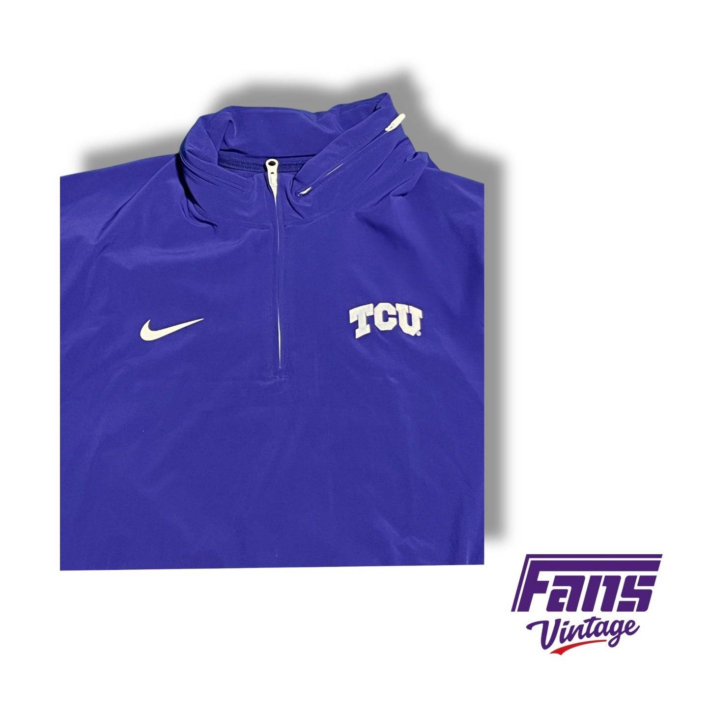 TCU Nike Team‑Issued Purple 1/4‑Zip with Hideaway Hood