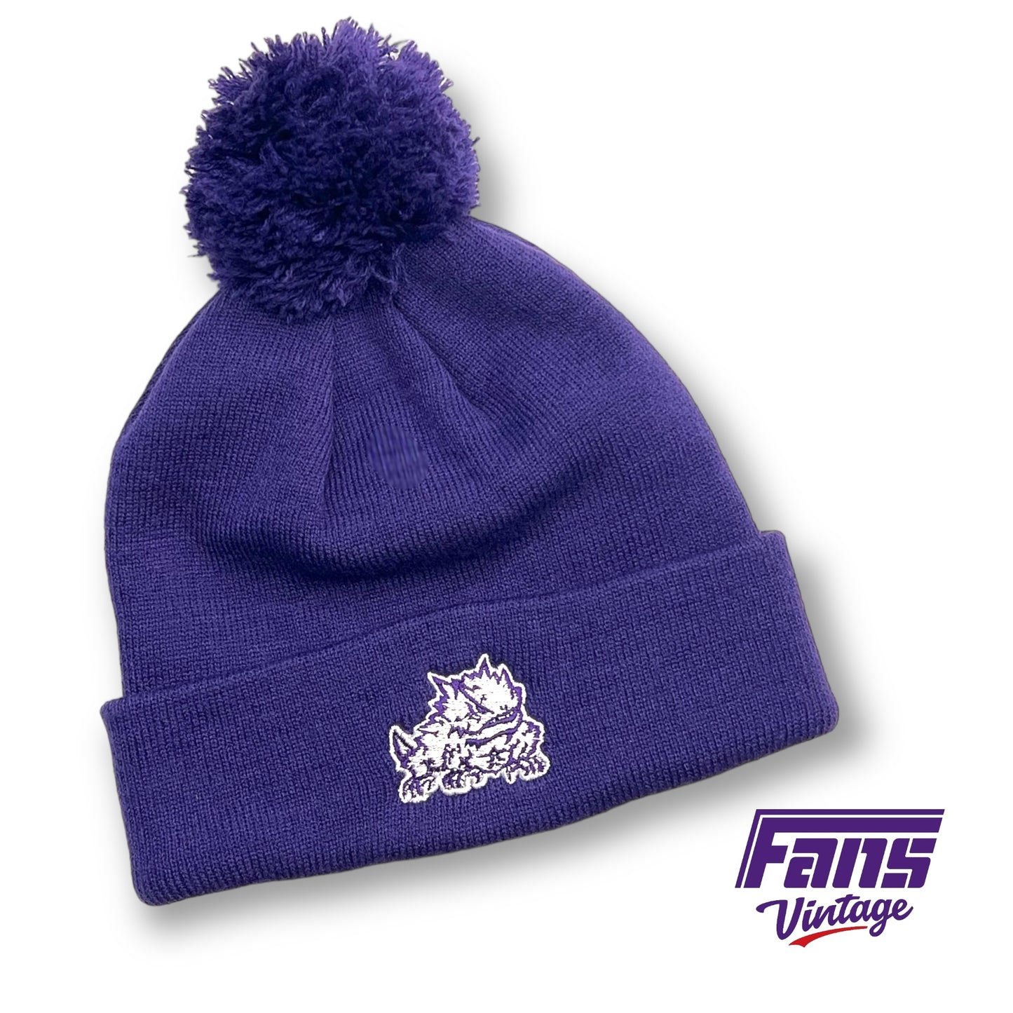 New! Double Sided TCU Player Issue Beanie - Purple w/ Purple Pom plus 3D Puff Embroidered Logos!