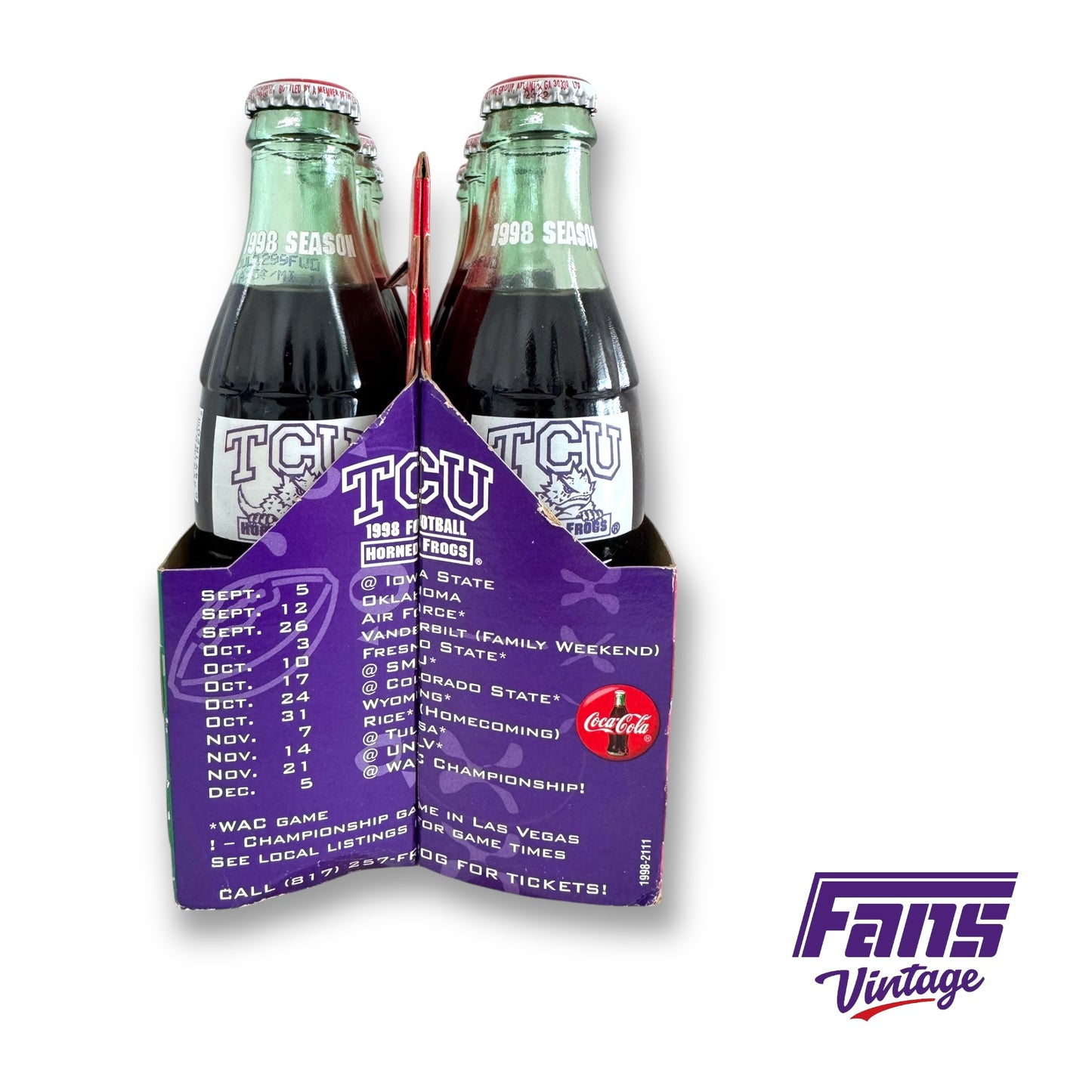 WOW! TCU Football 1998 Season Commemorative Coca-Cola 6 Pack - New & Intact Set from former AD!