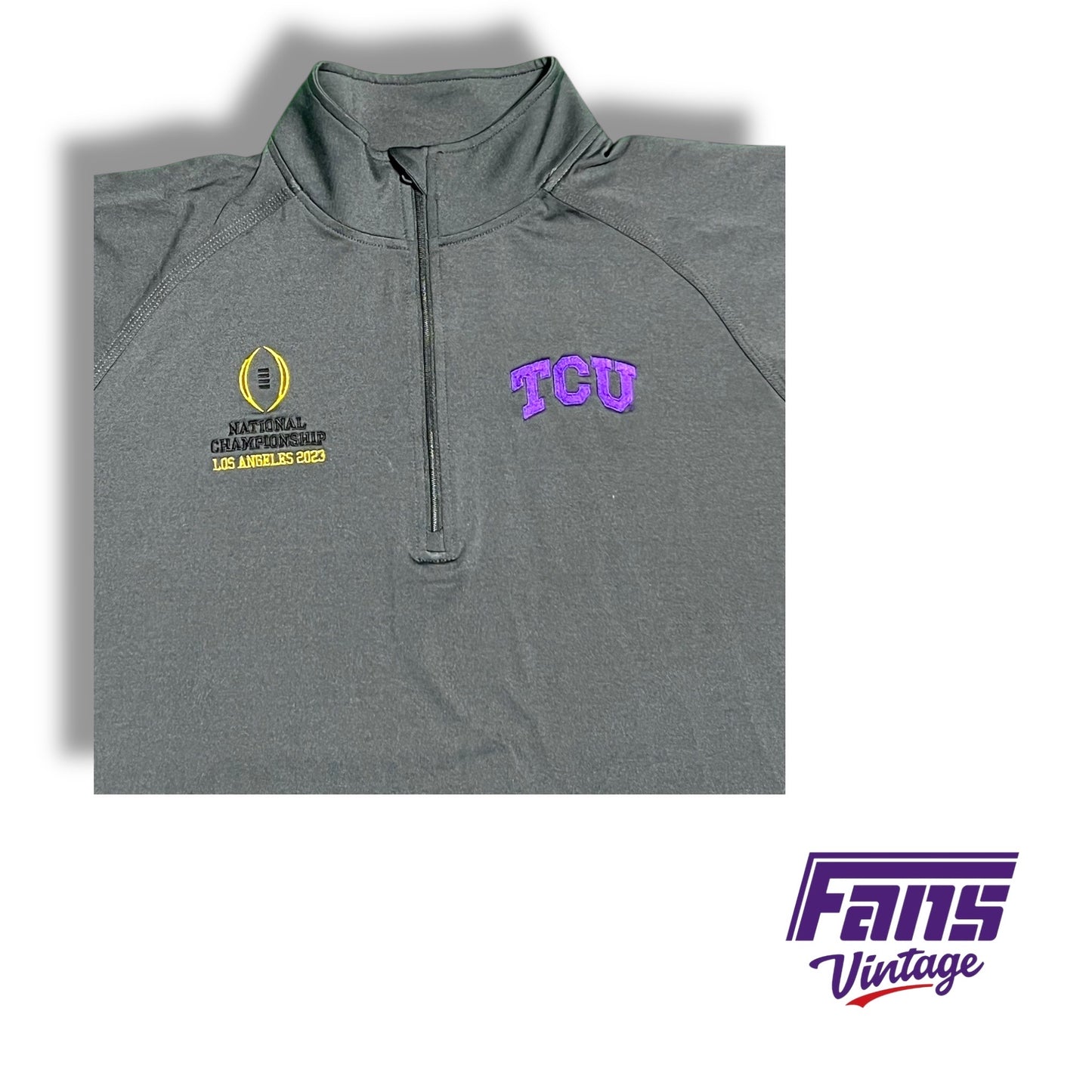 TCU 2023 Team Staff Issue National Championship Grey Quarter‑Zip Pullover