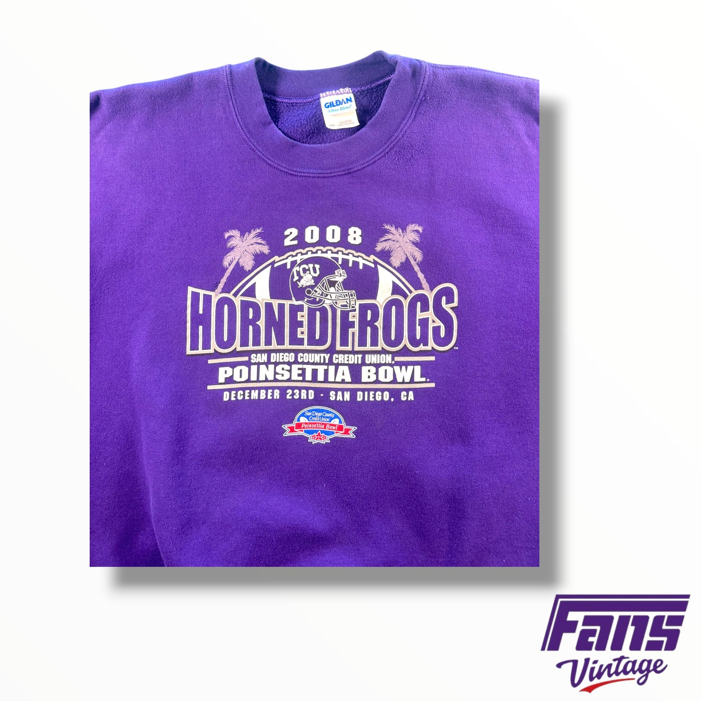 Vintage TCU 2008 Poinsettia Bowl Crewneck with Palm Tree Design