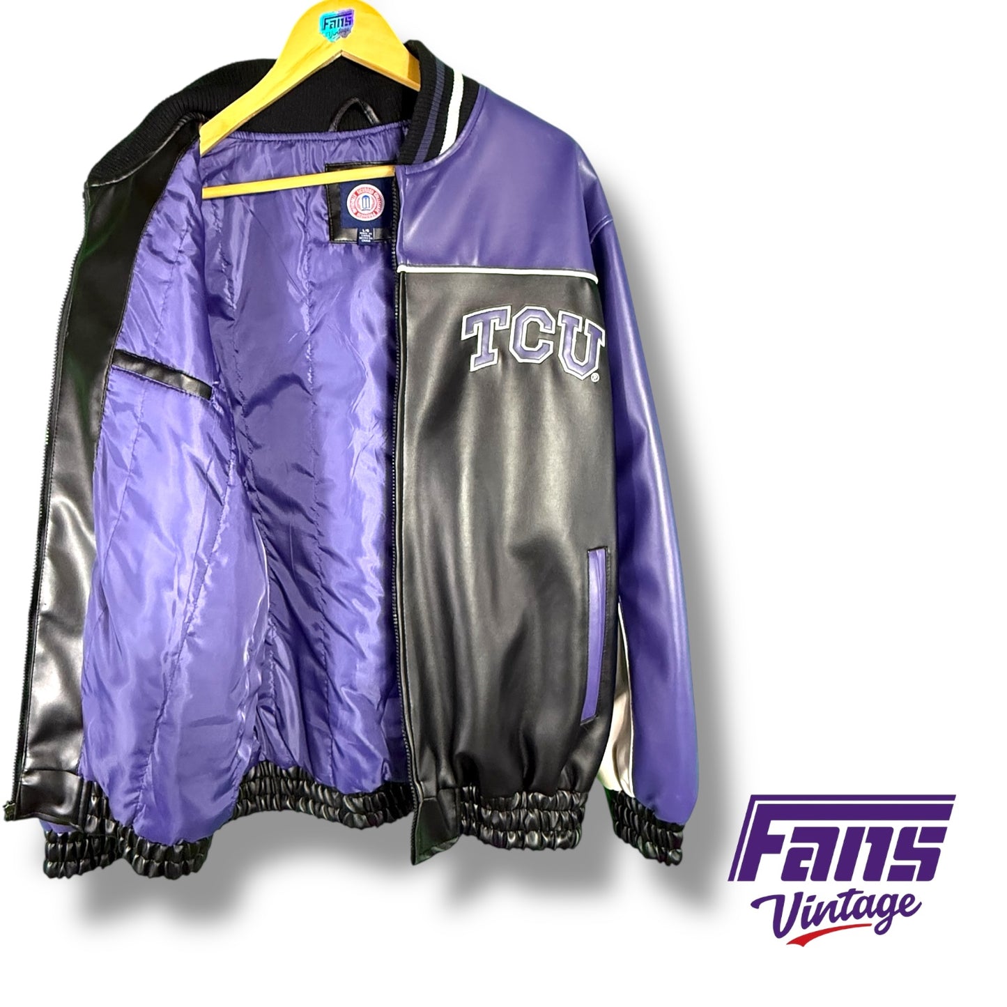 TCU Vintage Deluxe Bomber Jacket - Vegan Leather with Embroidered Logos!