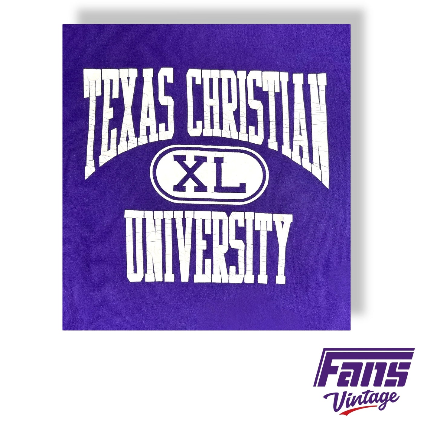 Vintage TCU crewneck sweater with oversized graphic and reverse weave construction