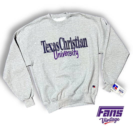 Gorgeous! 90s Vintage TCU Crewneck Sweater with Giant embroidered lettering - Brand New with original tags / never worn!