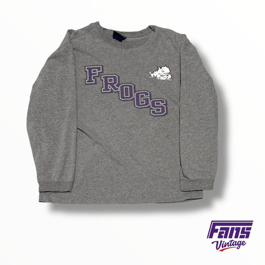 Vintage TCU long sleeve stair step print “Frogs” long sleeve shirt