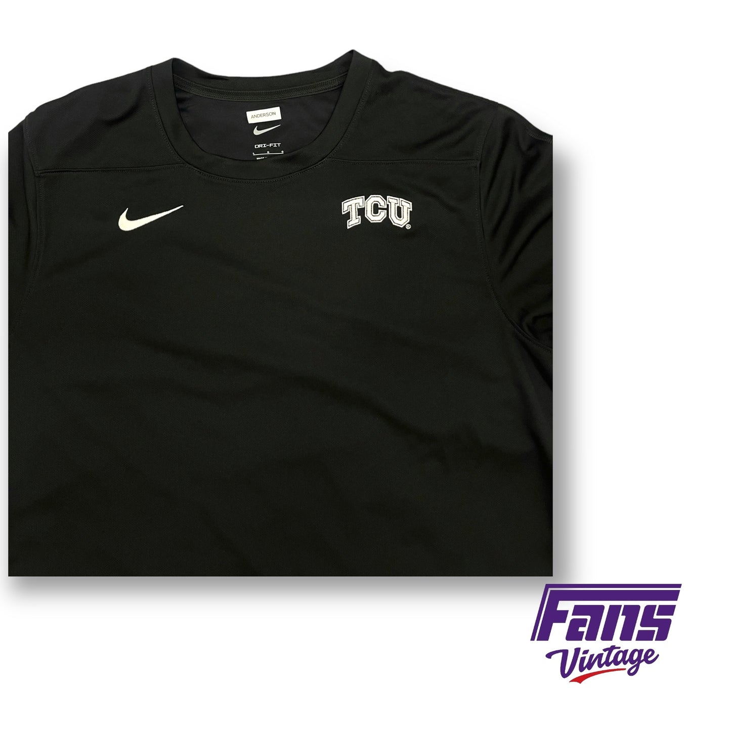 TCU Football Team Issue Nike Premium Long Sleeve Training Shirt - Woven Black Drifit “Move To Zero”