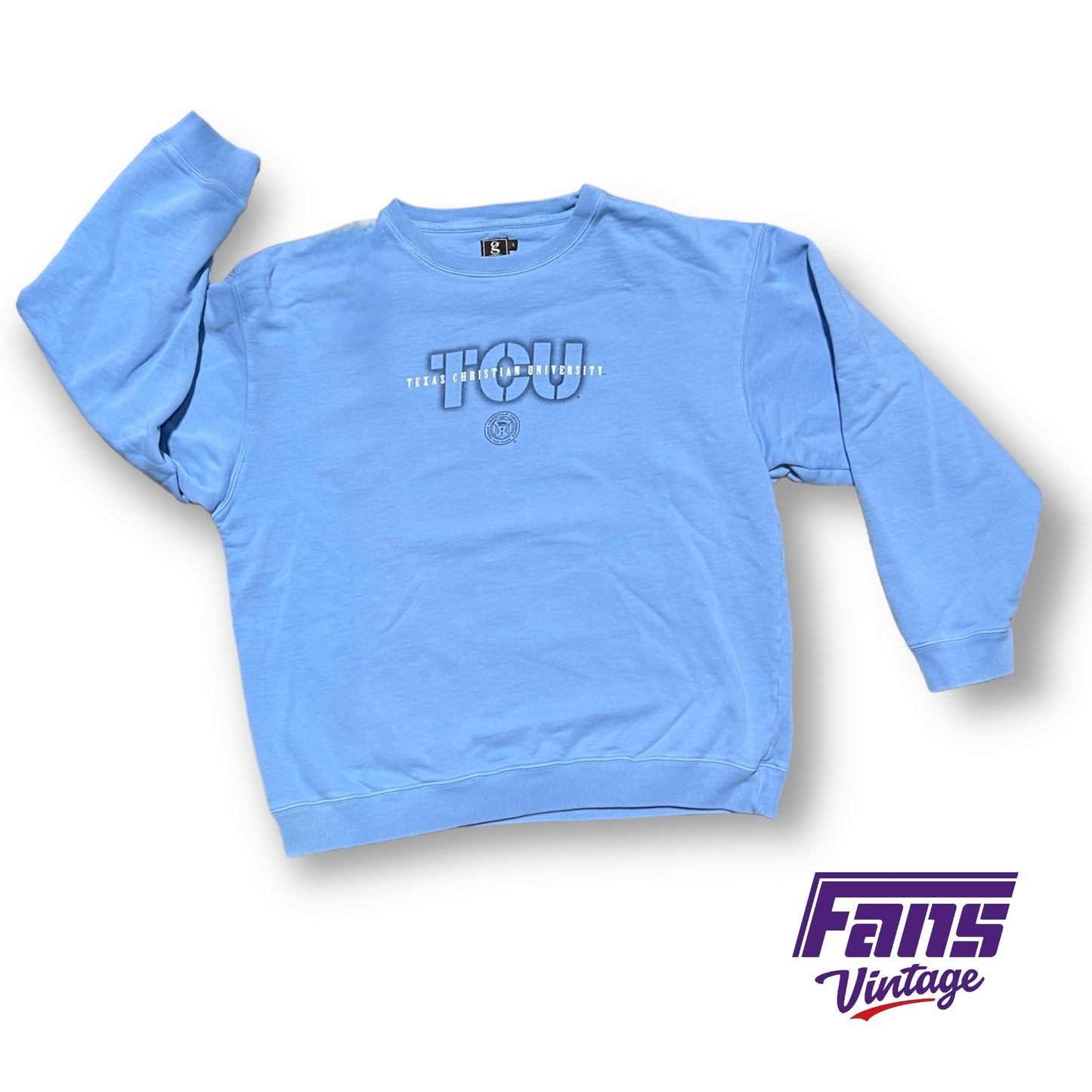 90s Vintage TCU Sweater - Rare Baby Blue with School Seal Logo