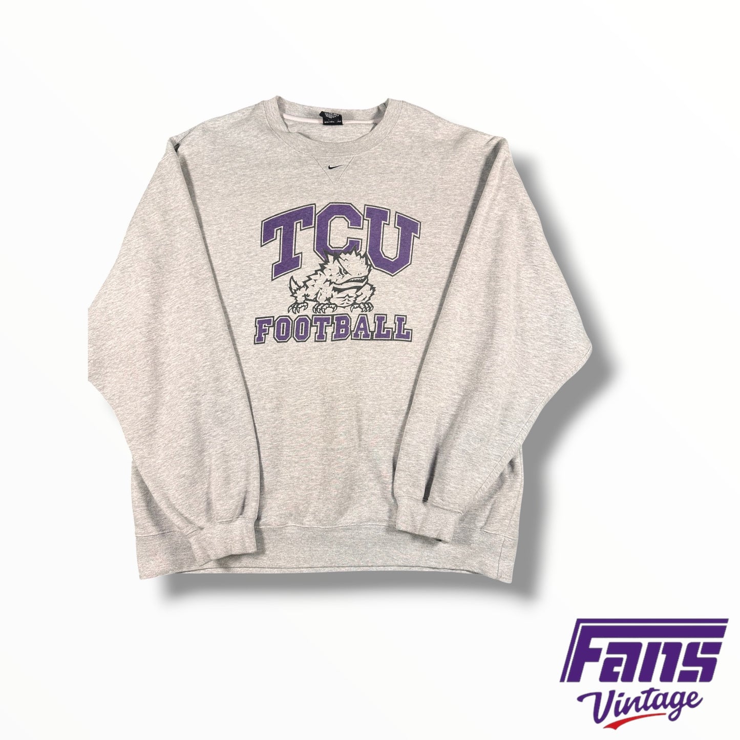 TCU Football Team Issued Nike Throwback Crewneck with Center Swoosh