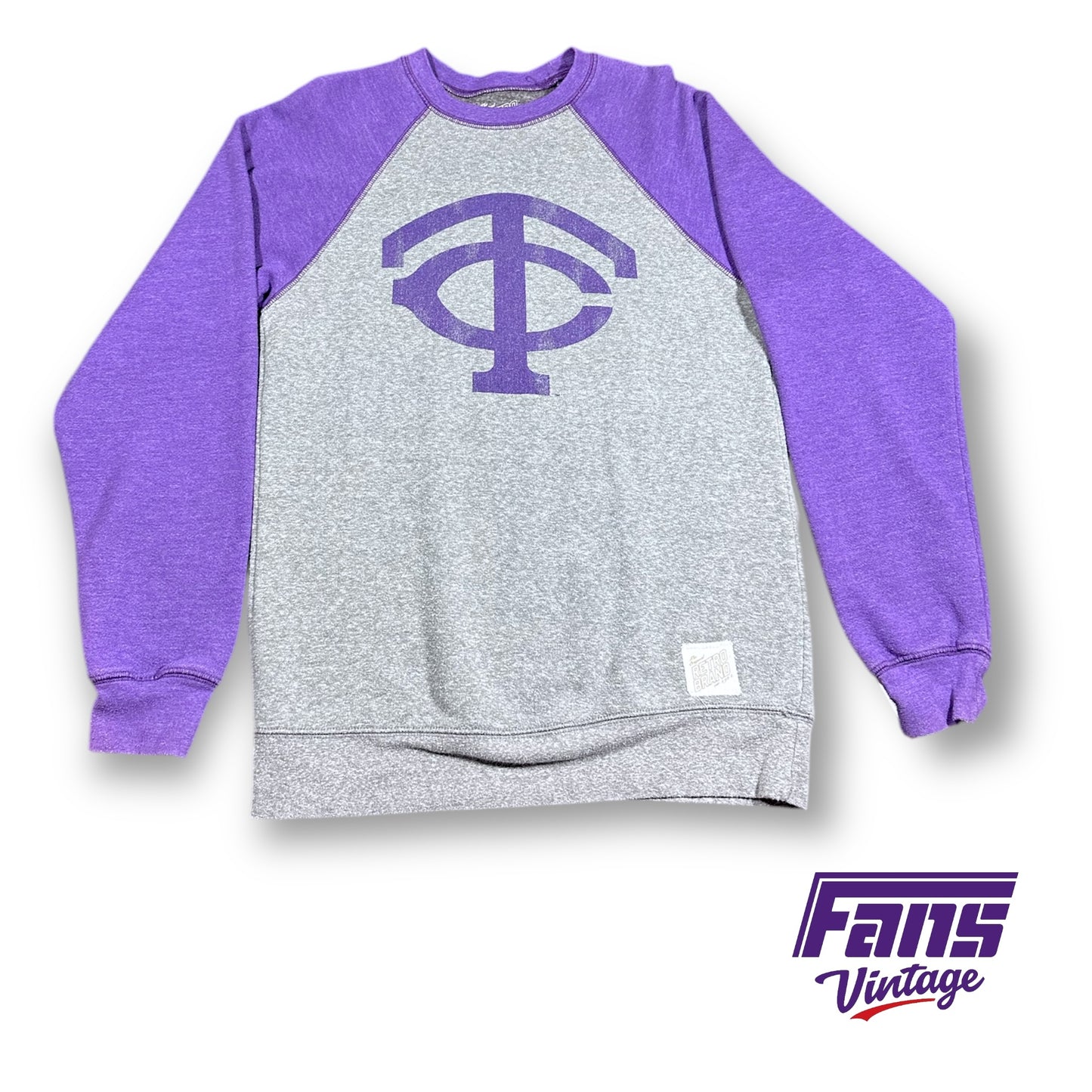 TCU Vintage Baseball Throwback Raglan Crewneck Sweater - Double Sided Vintage Logos!