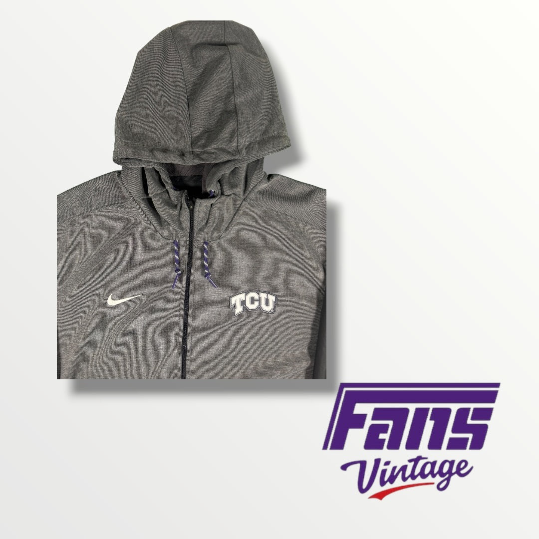 TCU Nike Zip Up Jacket with Cool Purple Drawstrings and Embroidered Details