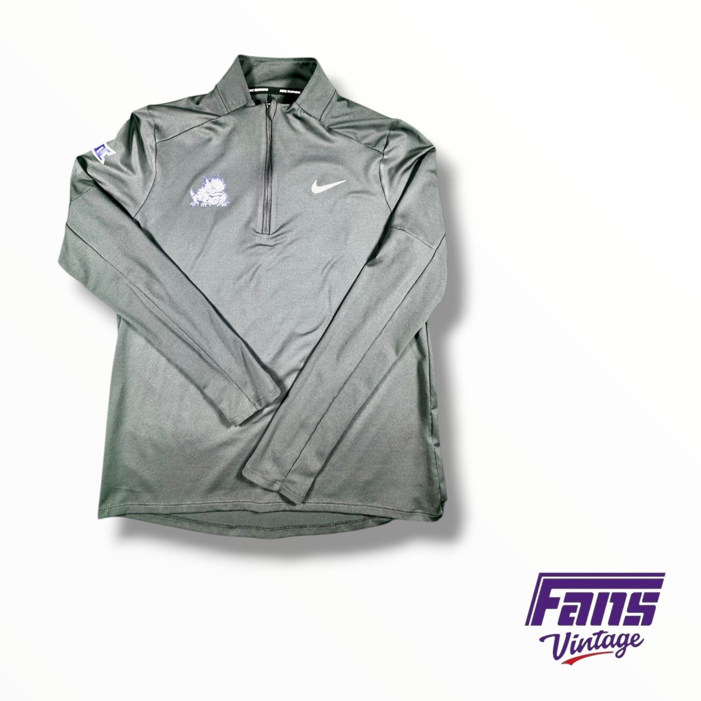 TCU Team Issued Nike Running Quarter Zip Pullover with Horned Frog Logo