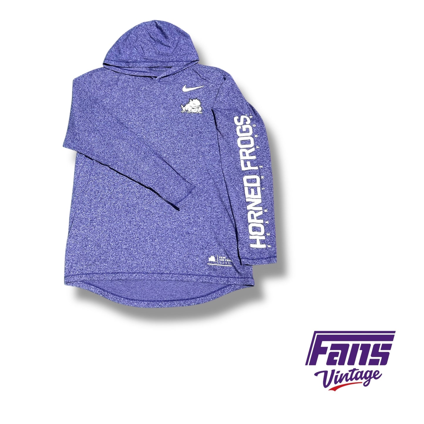 TCU Nike team issued static purple lightweight hoodie Horned Frogs sleeve graphic