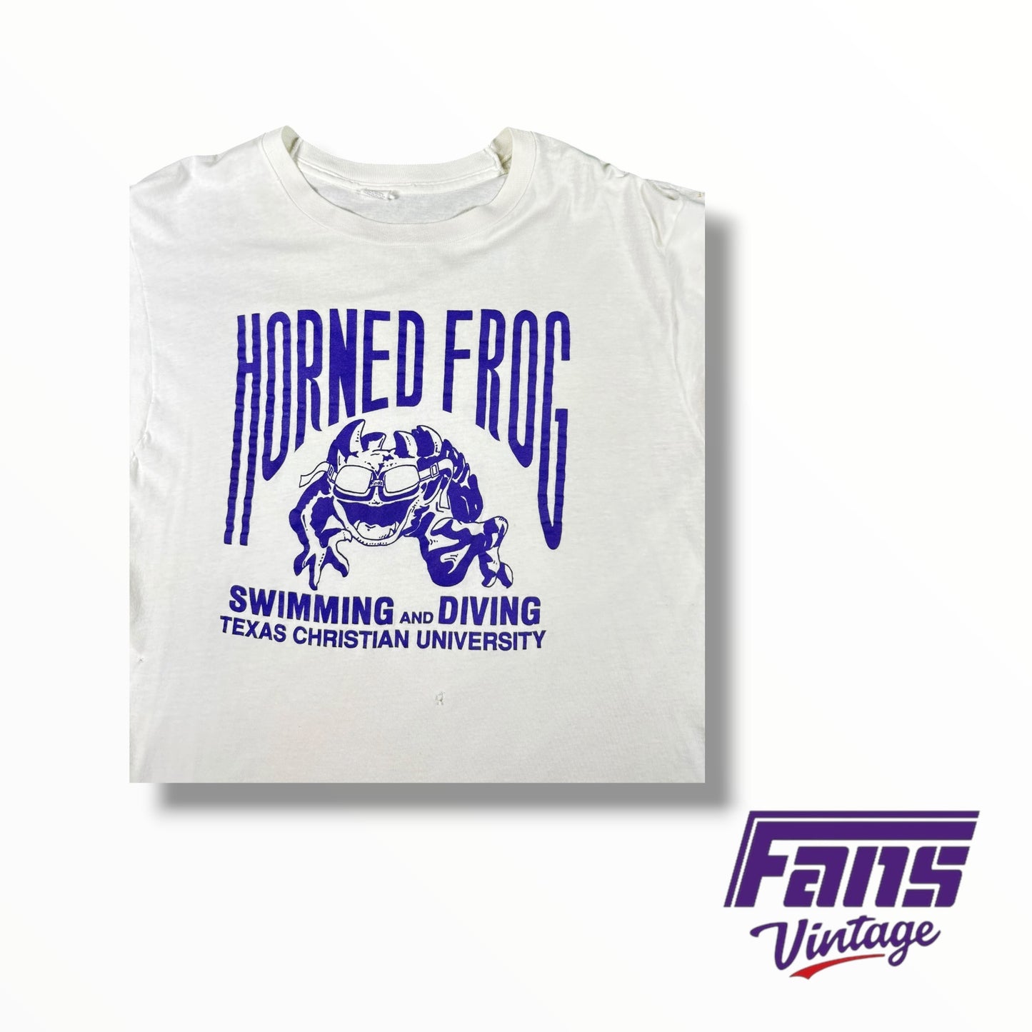 Vintage 80s TCU Swimming & Diving Team Tee with Rare “Furious Frog” Logo!