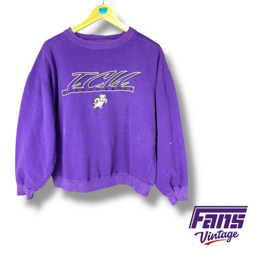 Vintage TCU Crewneck Sweatshirt - Distressed with Awesome Crop Length and Sweater Frog Logo