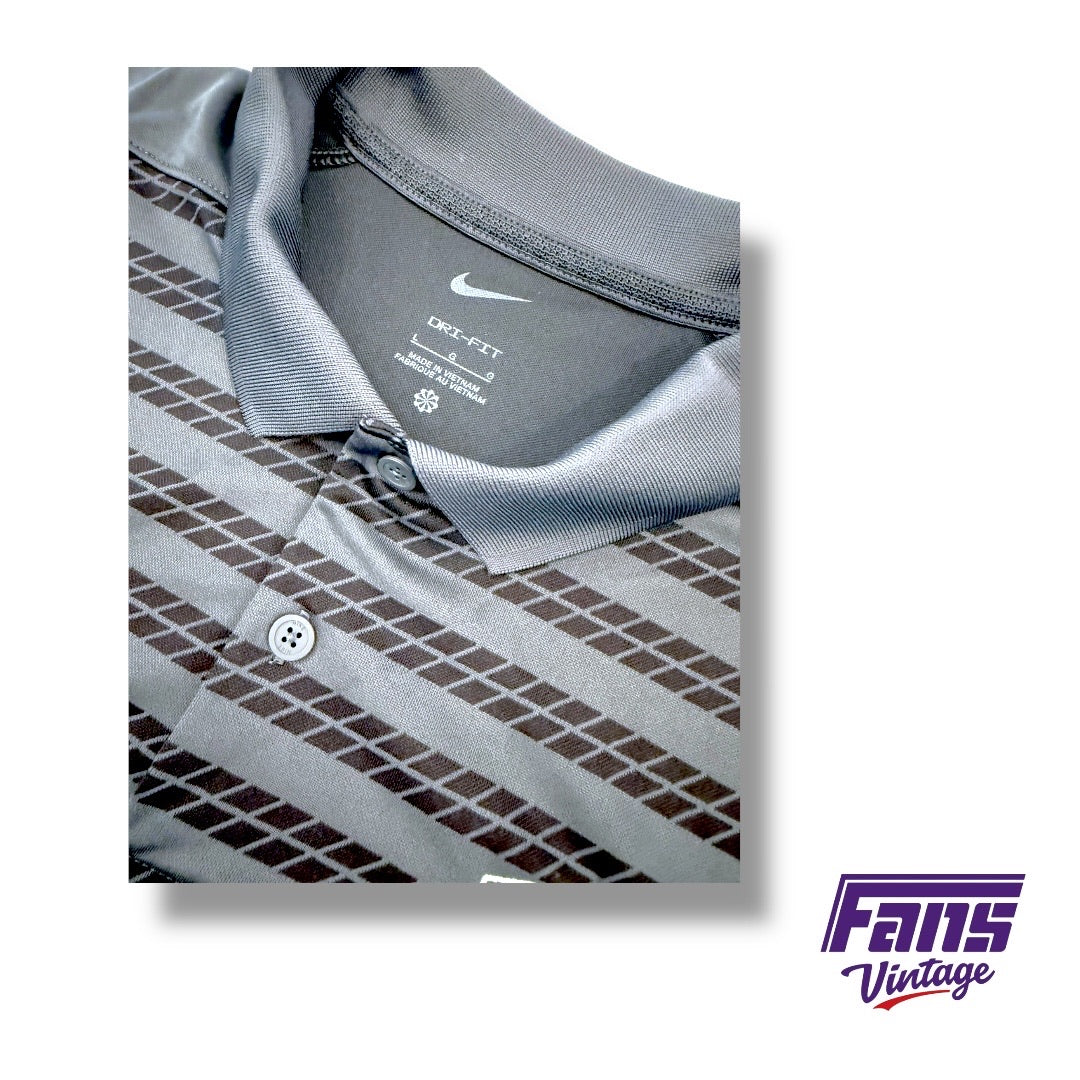 TCU Football Team Issued Blackout Nike Drifit Polo with Diamond Pattern Stripes