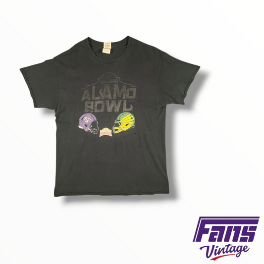 Sick Thrashed Vintage Look TCU Alamo Bowl vs Oregon Helmet Crash Tee