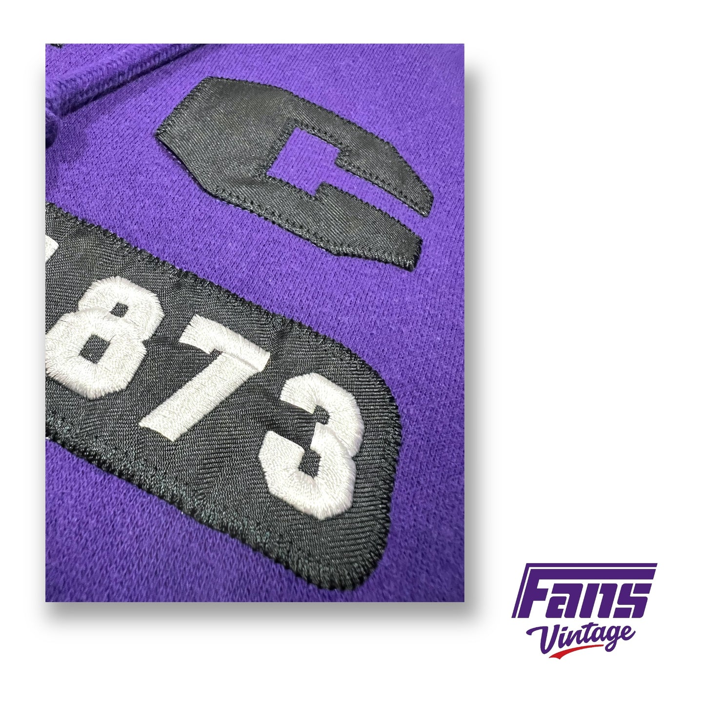 Y2K Vintage TCU Hoodie with black satin stitched lettering and 1873 patch - buttery soft and ultra cozy!