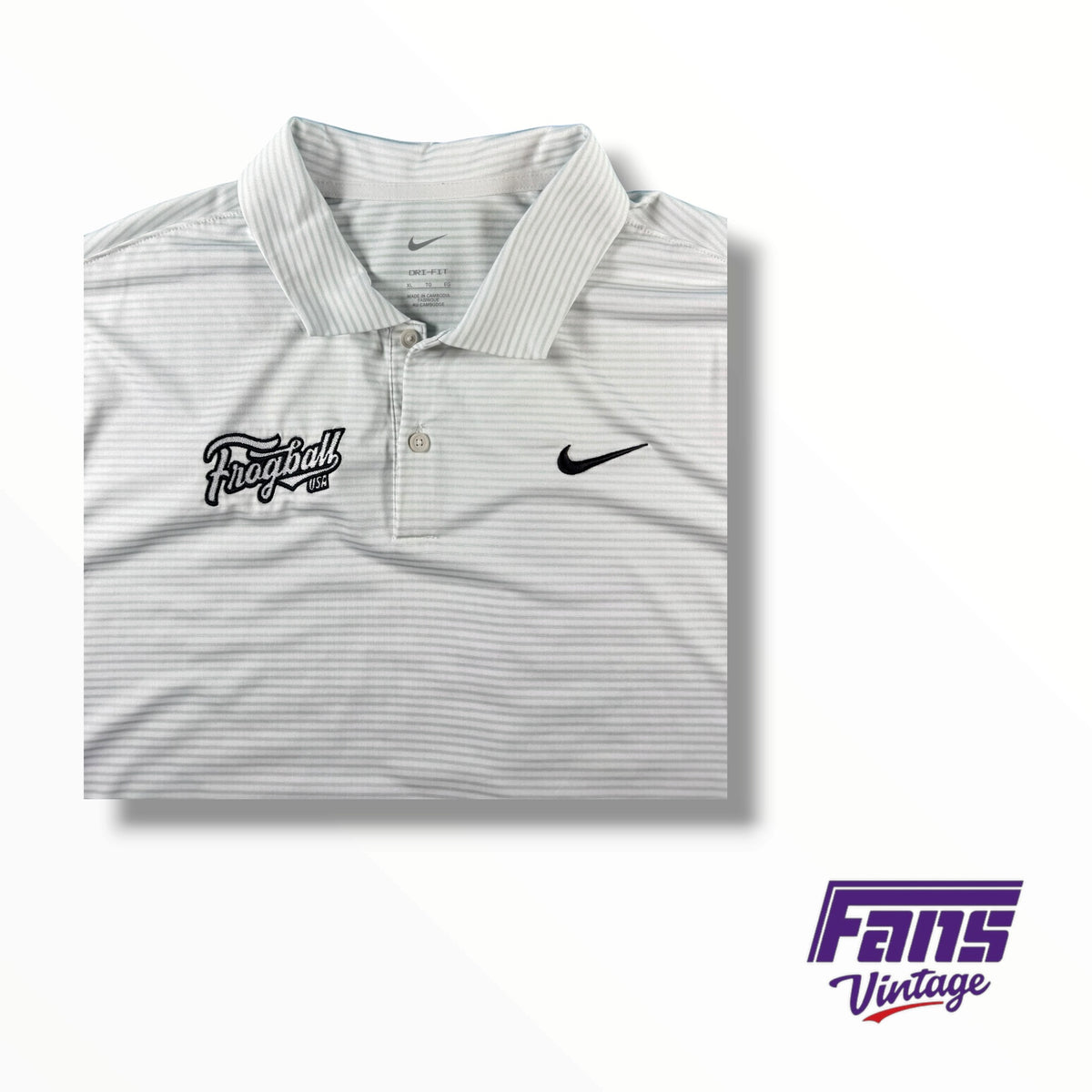 TCU Baseball Team Issued ‘Frogball USA’ White and Gray Striped Polo