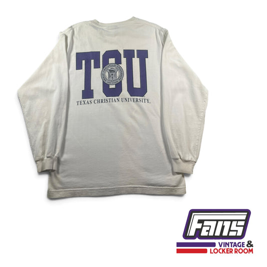 Vintage TCU Whiteout Dual Sided Oversized School Crest Long Sleeve Tshirt