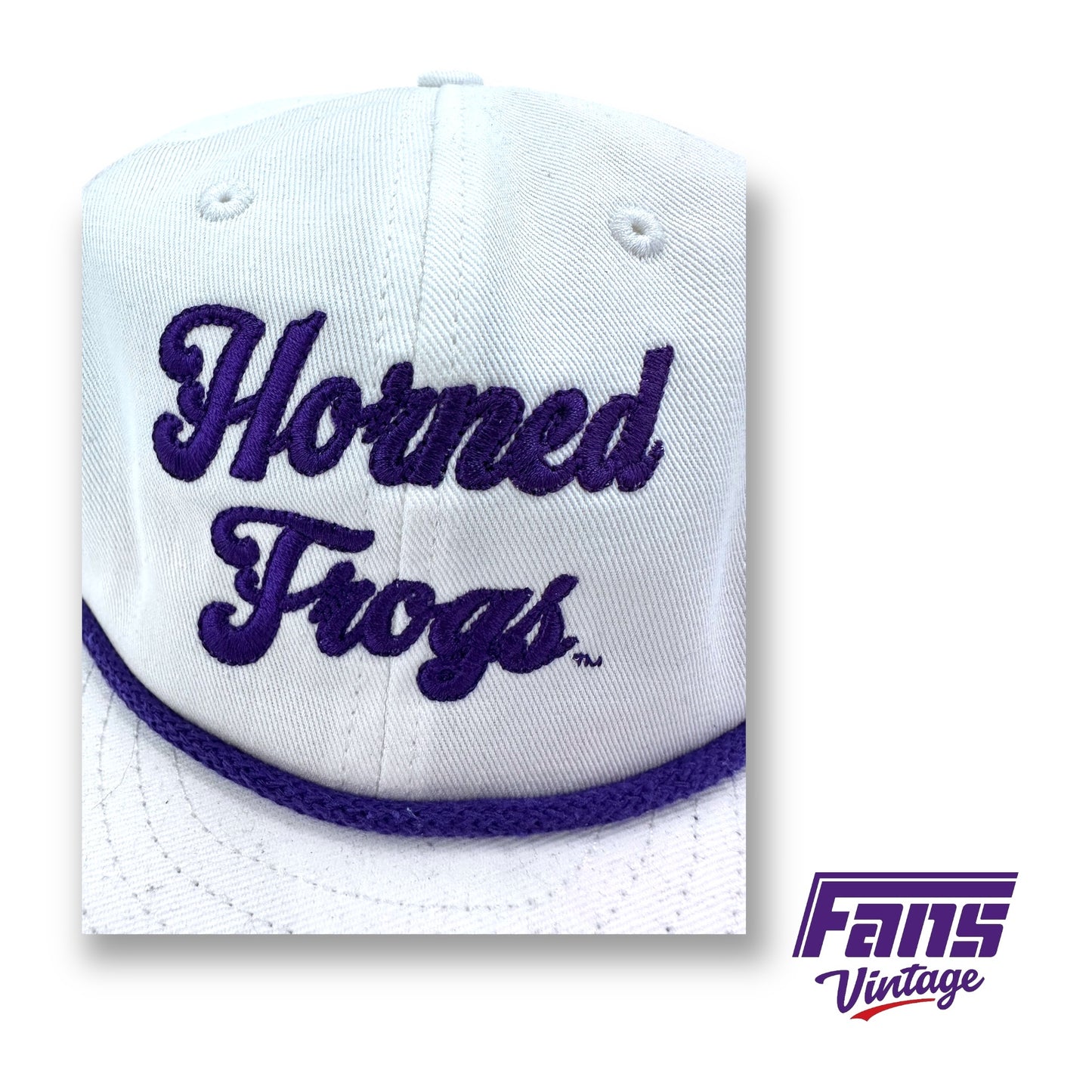 Sandlot Goods Horned Frogs Script White Hat - Rope Detail