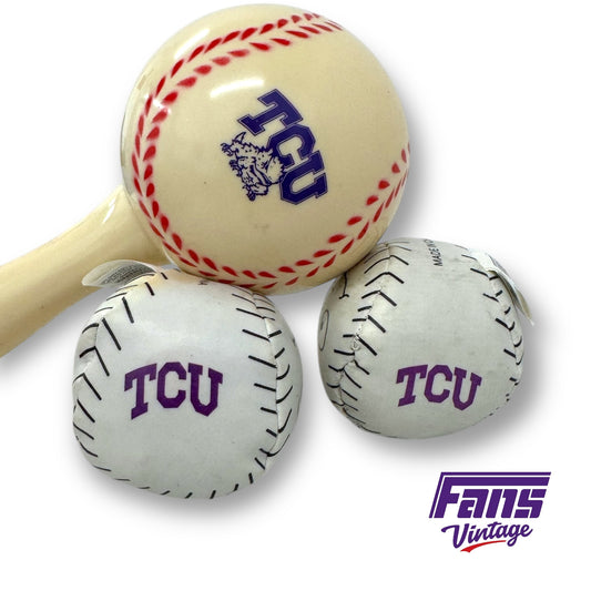 TCU Baseball Fan Collectibles - Noisemaker Maraca & Two hacky sack toys