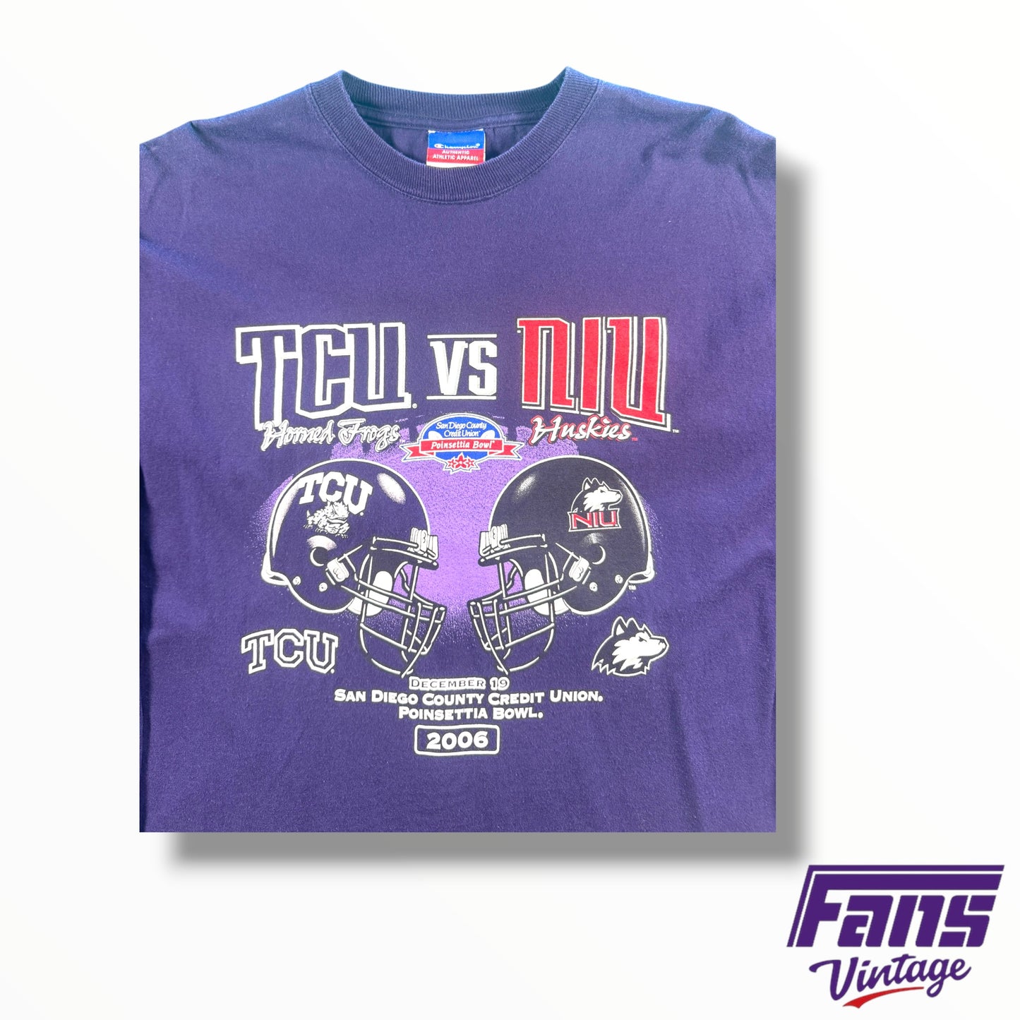 Vintage TCU 2006 Poinsettia Bowl Champion Long Sleeve with Helmet Design
