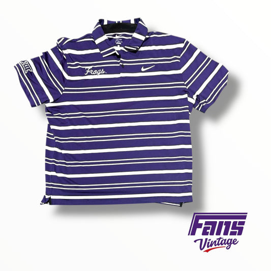 TCU Basketball Nike Coach Custom ‘Frogs’ Script Striped Sideline Polo