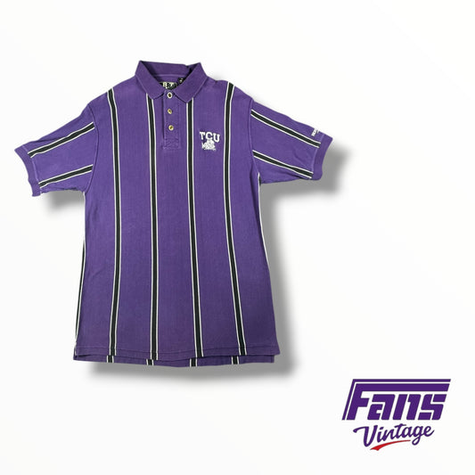 90s Vintage TCU Swim Team Issued Striped Polo