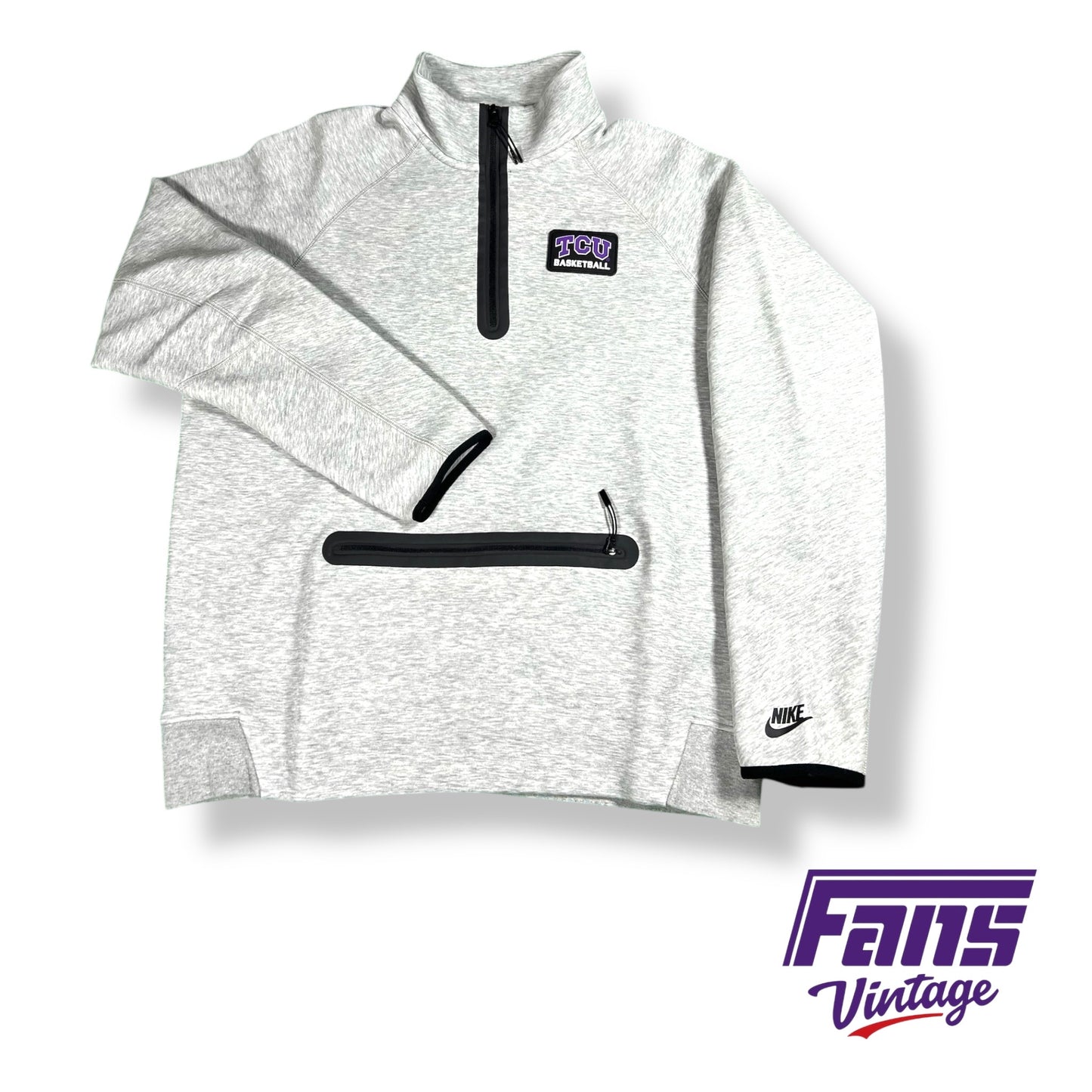 TCU Men’s Basketball team issued Premium Nike Sportswear Tech quarter zip sweater with rubber logo patch