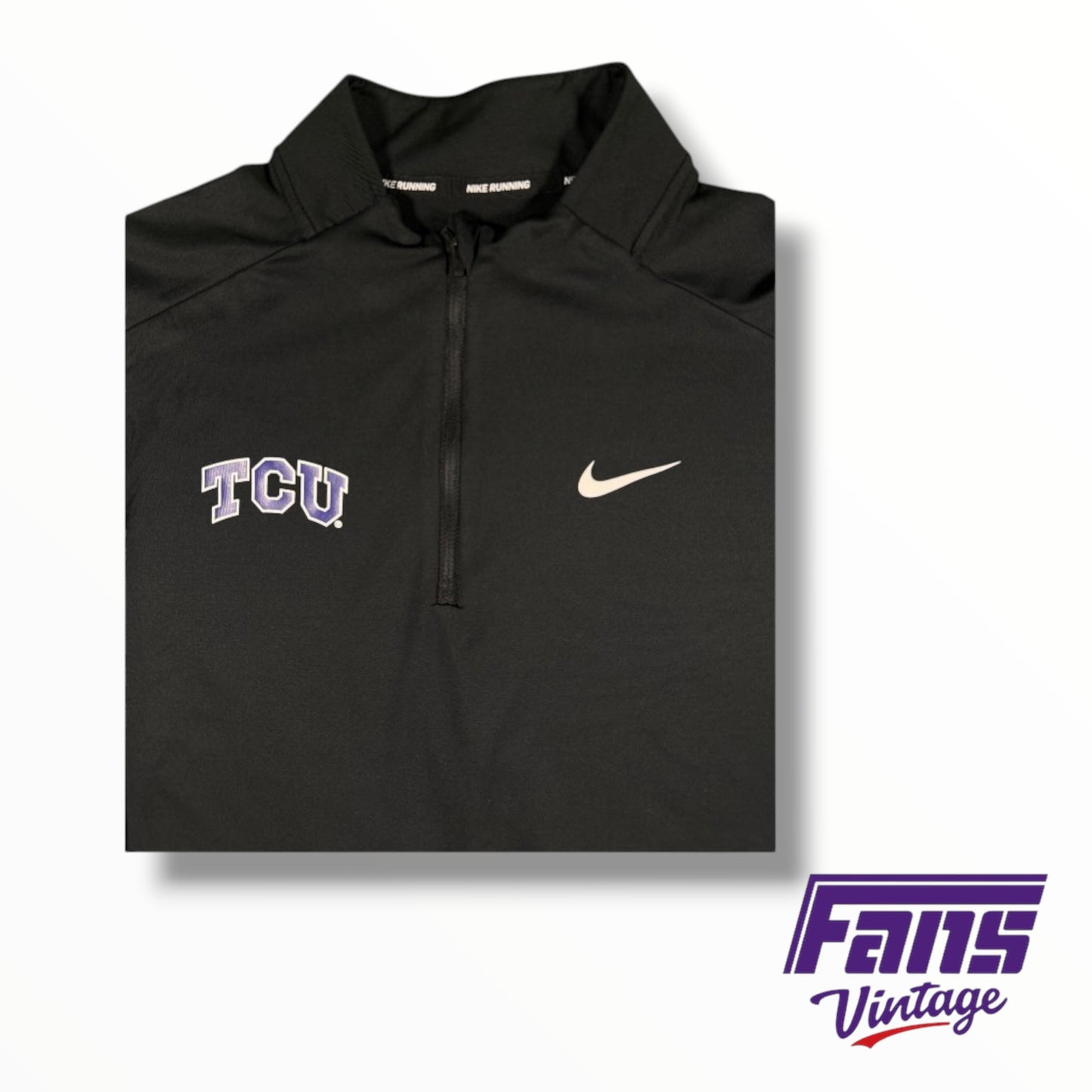 TCU Nike Running Black Quarter-Zip Jacket - Team Issued with Big XII Sleeve Logo