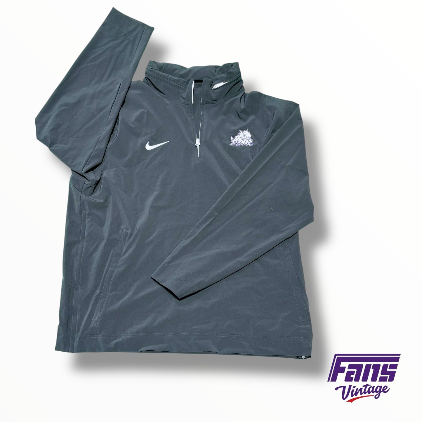 TCU Nike Team Issued Nike Football Blackout Sideline Pullover with Hide Away Hood - Quarter Zip