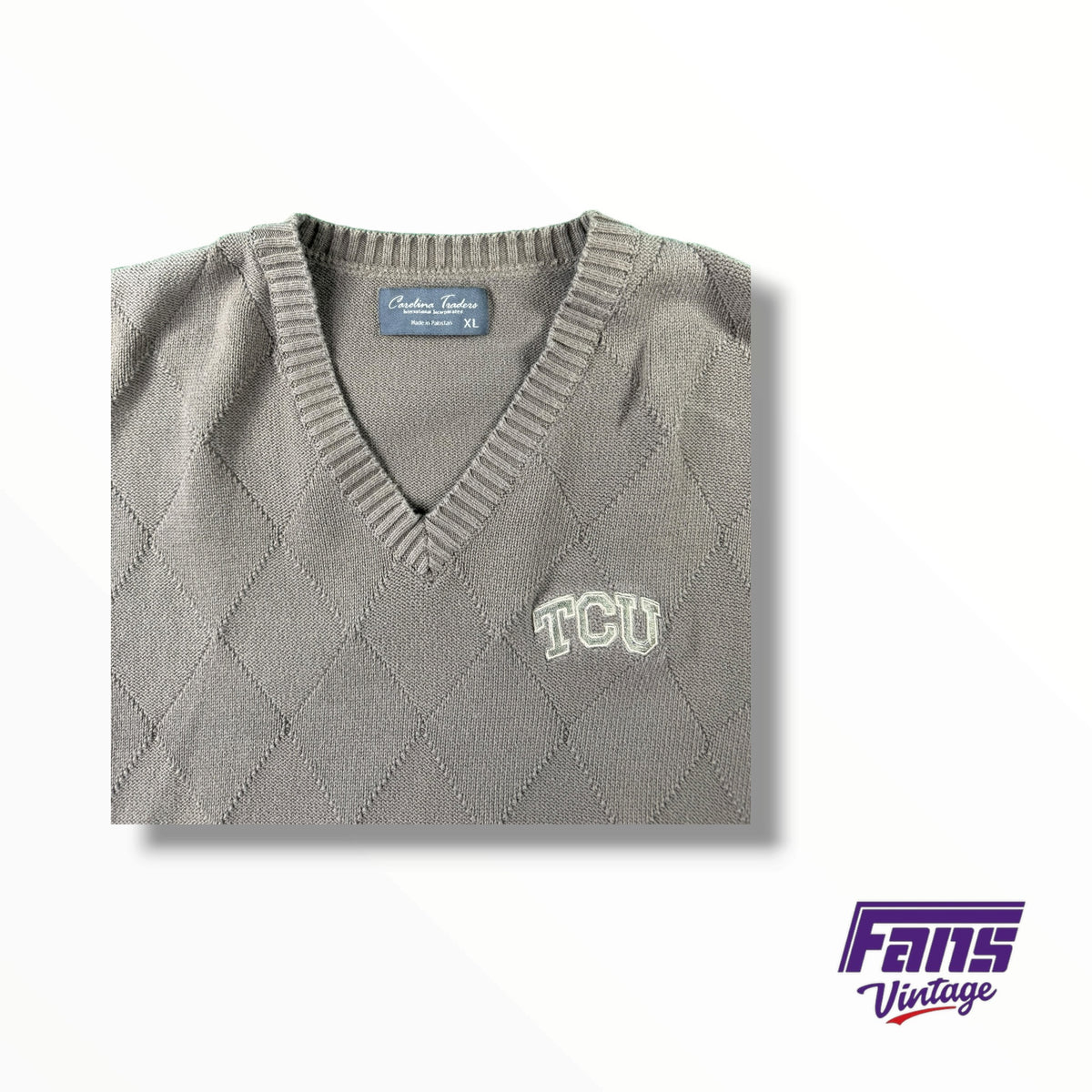 TCU Vintage Argyle V Neck Knit Sweater
