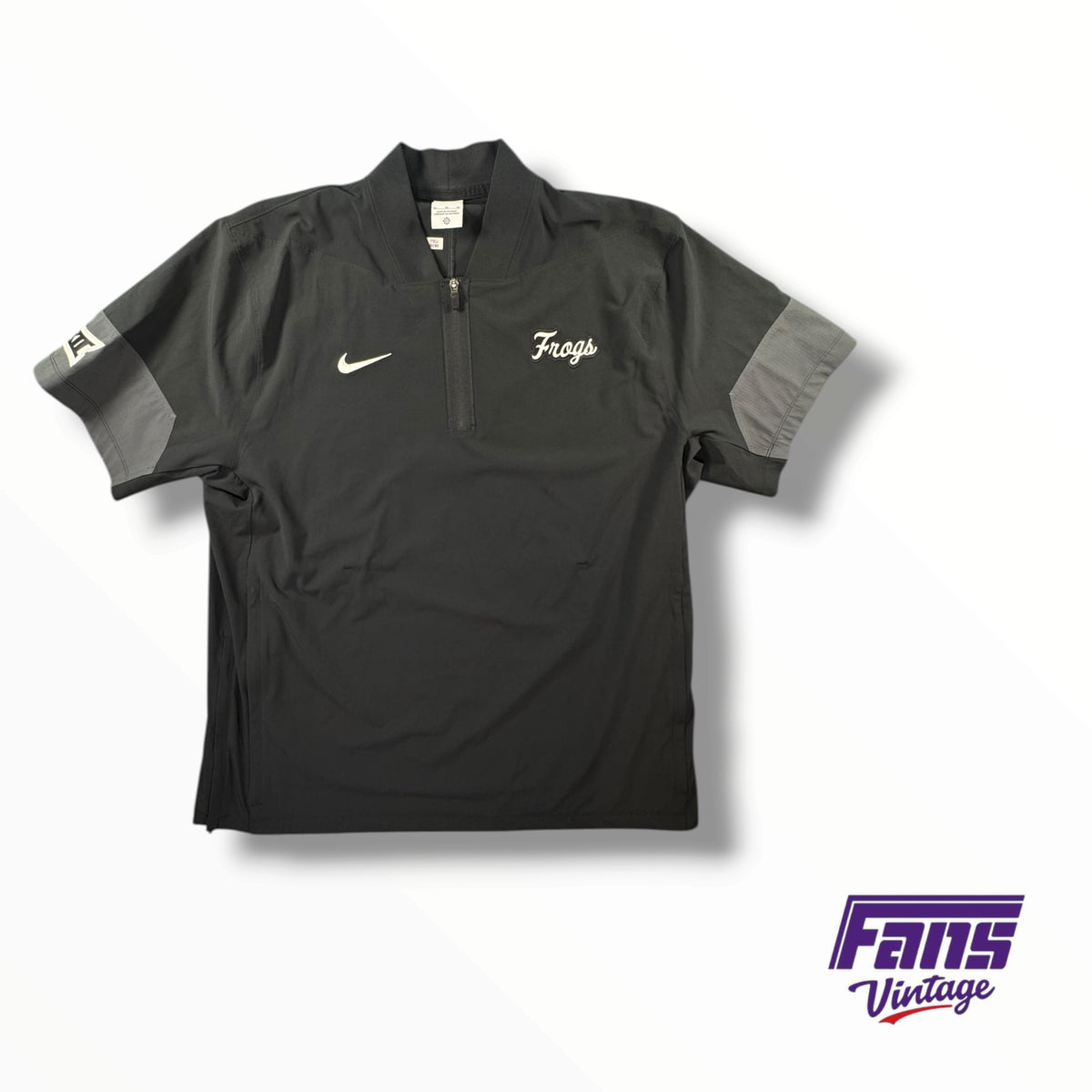TCU Football Nike Team Issued Premium Blackout Script Frogs Short Sleeve Matte Quarter-Zip Pullover