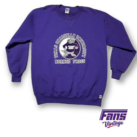 *GRAIL* Vintage TCU Crewneck Sweater with rare velvet appliqué “Flying T” Sweater Frog Logo
