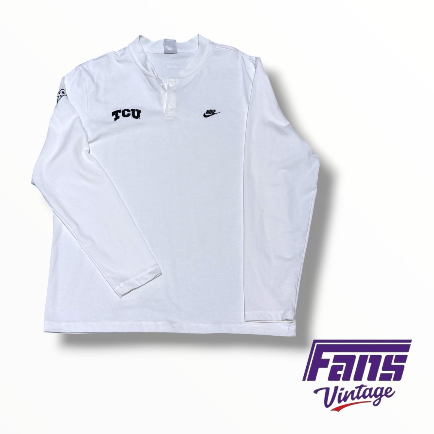 TCU Nike Team Issued Limited Release White Henley Premium Long Sleeve Shirt