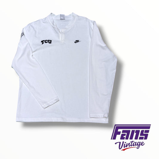 TCU Nike Team Issued Limited Release White Henley Premium Long Sleeve Shirt