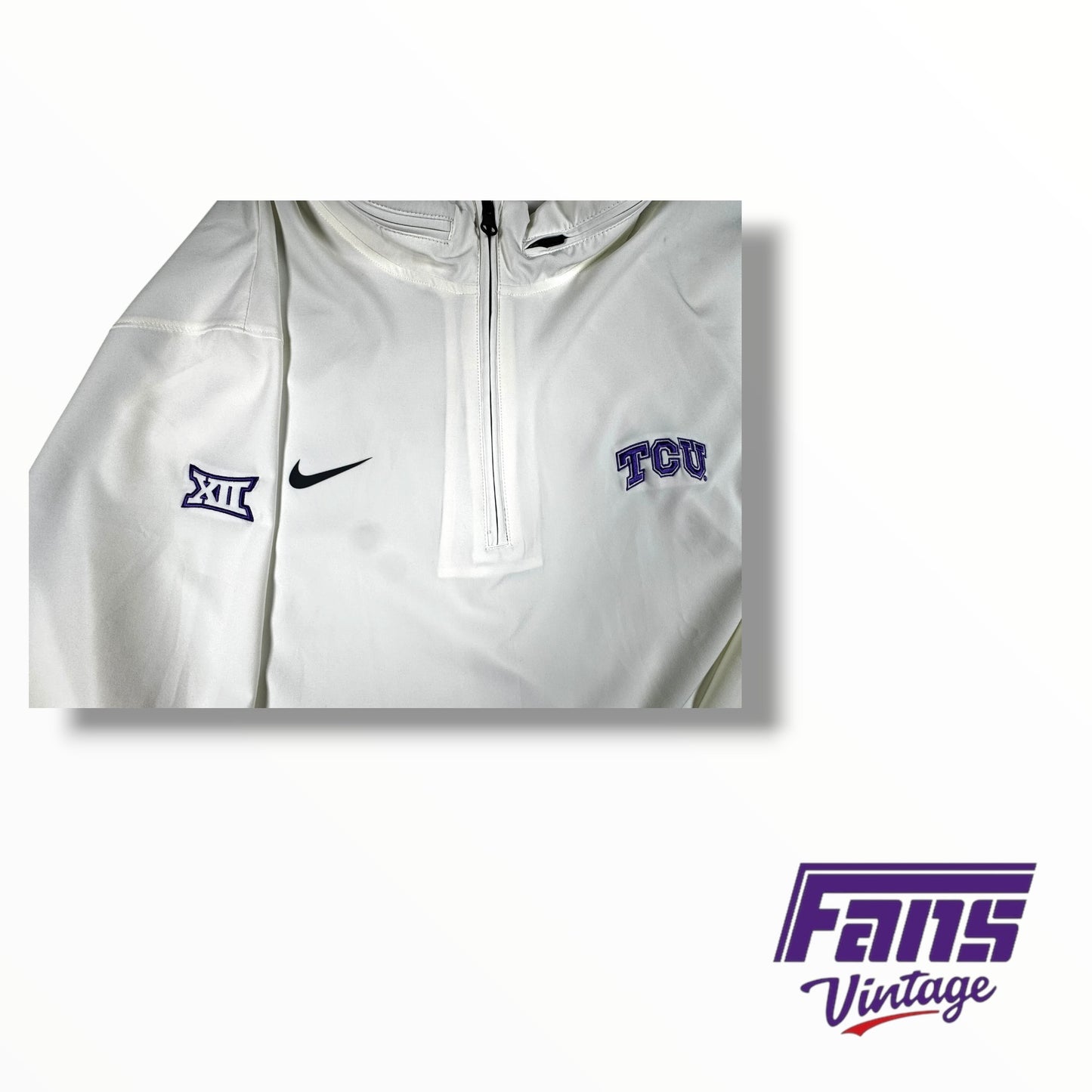 TCU Nike Team Issued Coach’s Sideline Quarter Zip Pullover in Whiteout Colorway
