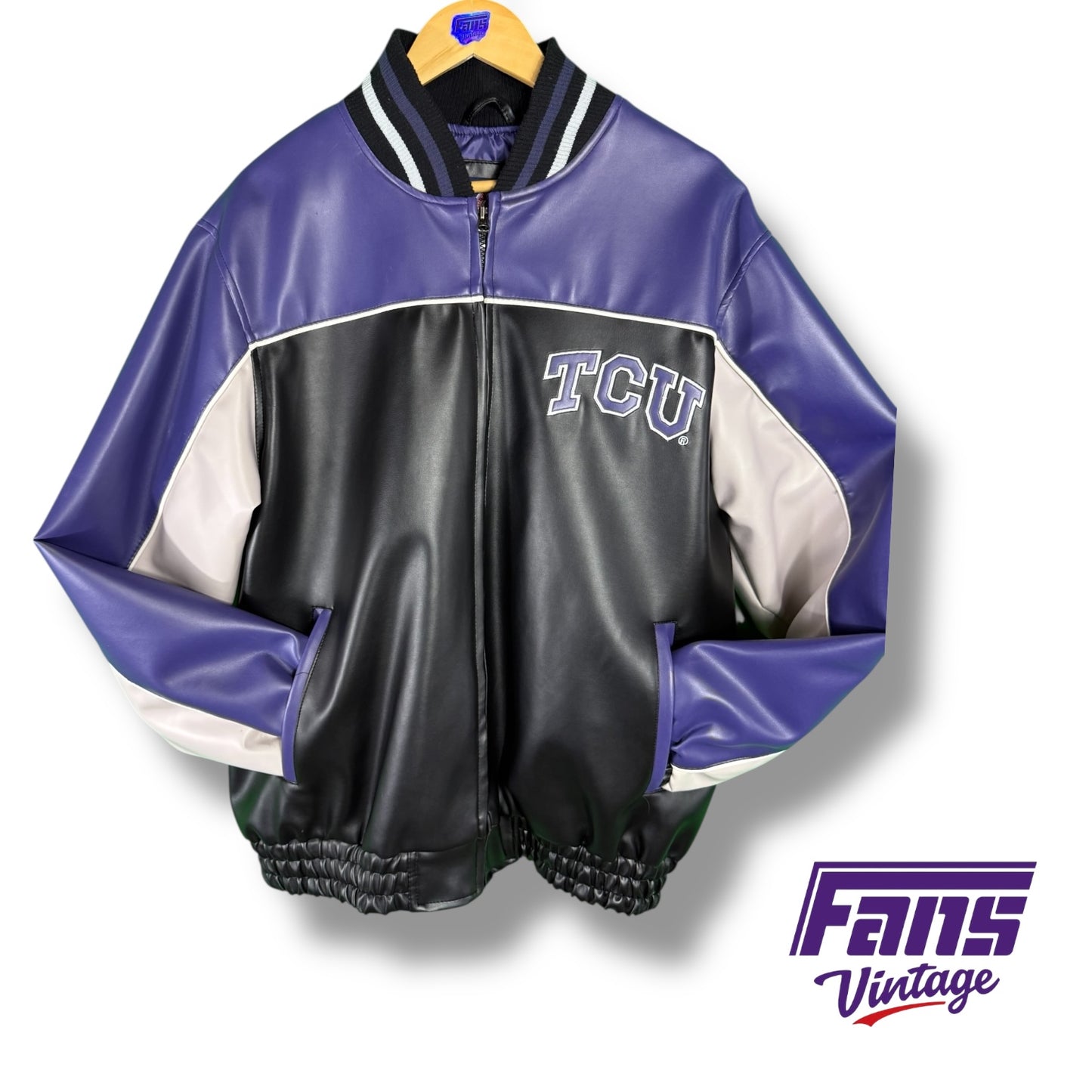 TCU Vintage Deluxe Bomber Jacket - Vegan Leather with Embroidered Logos!