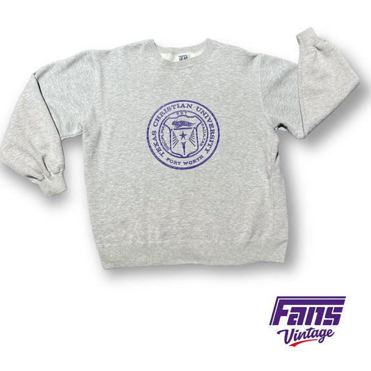 RARE - 90s Vintage TCU School Seal Logo Crewneck Sweater