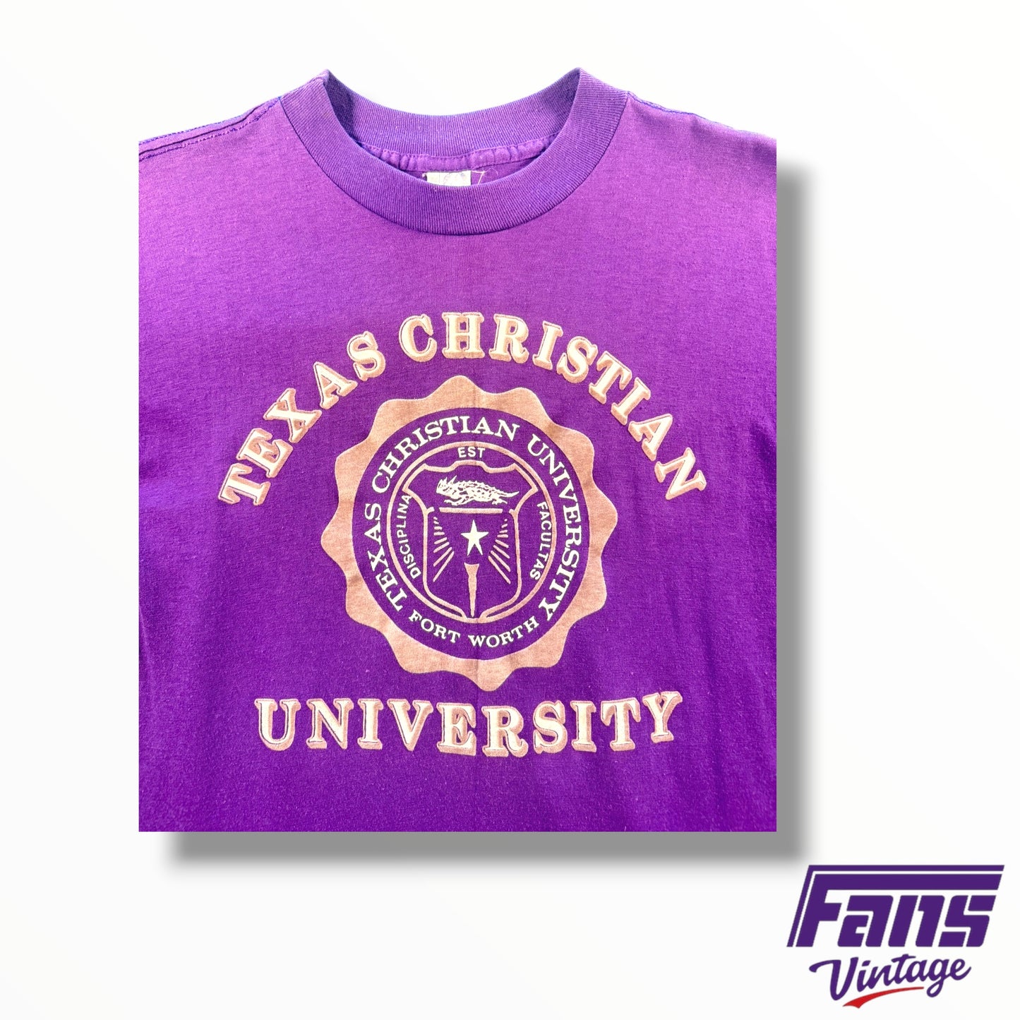 Vintage TCU 80’s “GRAIL” Flocked School Seal Logo Tee