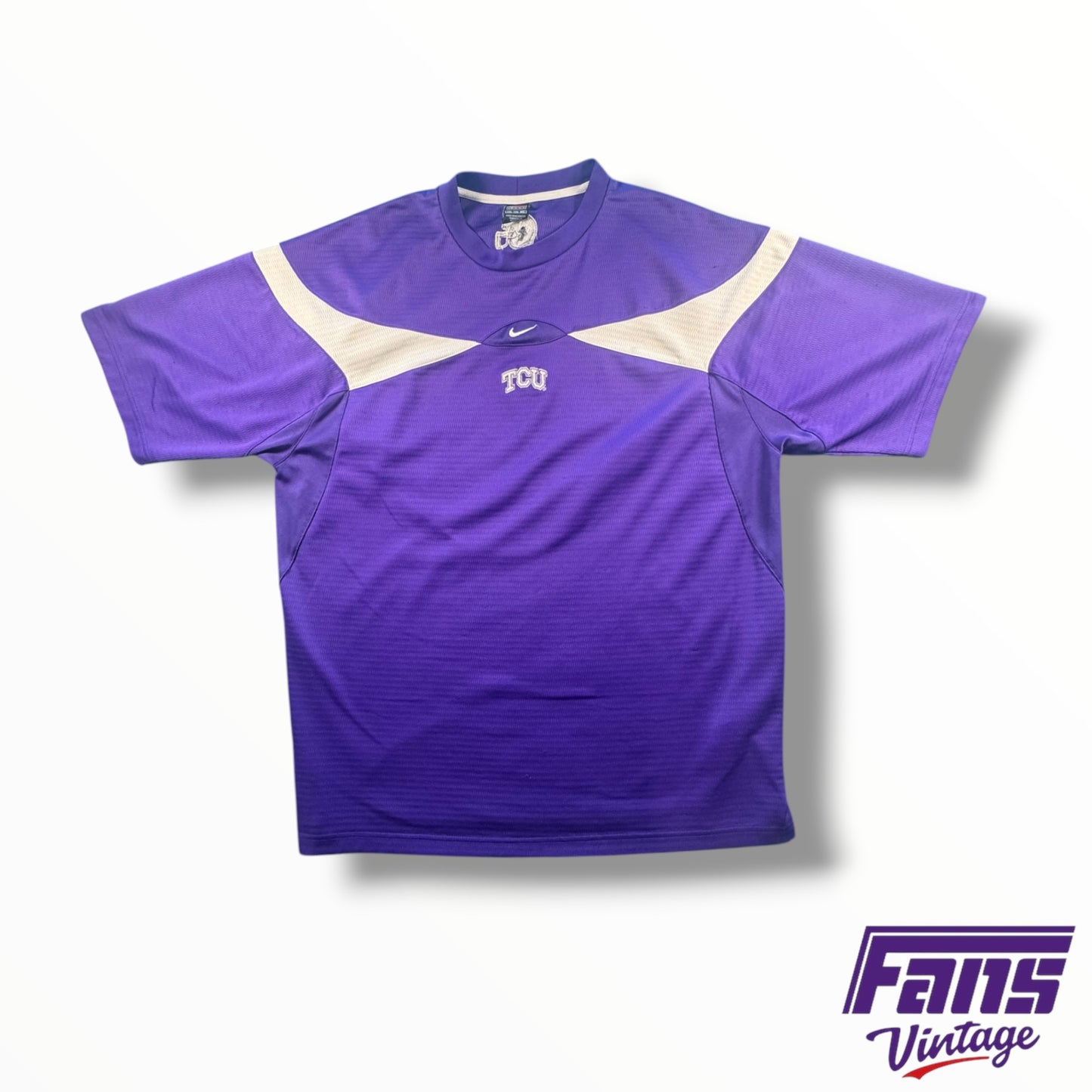 Y2K TCU Football Nike Warm Up Tee with Helmet Detail Embroidered on Back