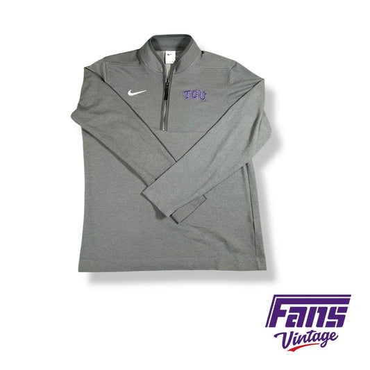TCU team issued fleece feel quarter zip pullover with embroidered logos