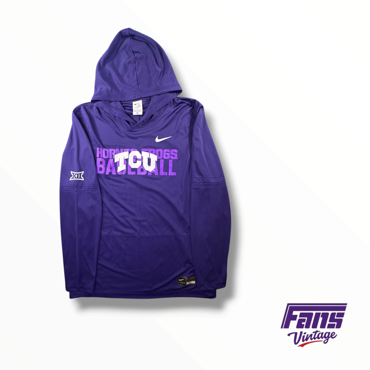 TCU ‘Horned Frogs Baseball’ Nike Team Issued Lightweight Hoodie Long Sleeve Shirt