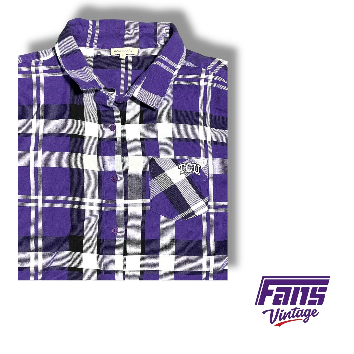 Vintage TCU Purple Plaid Flannel Button‑Down Shirt