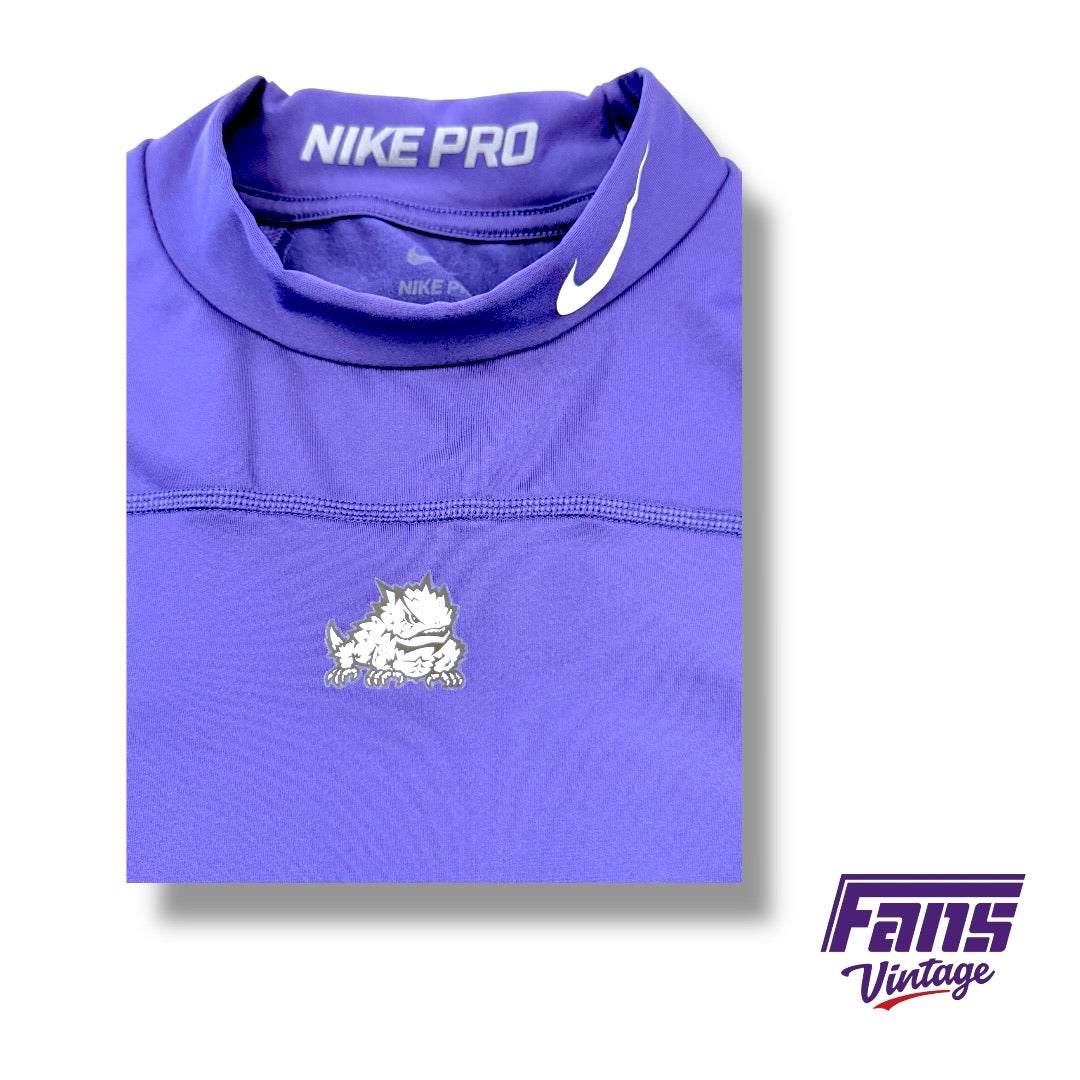 TCU Nike Pro Combat Team Issued Compression Training Shirt with Horned Frog Logo - Warm Underlayer