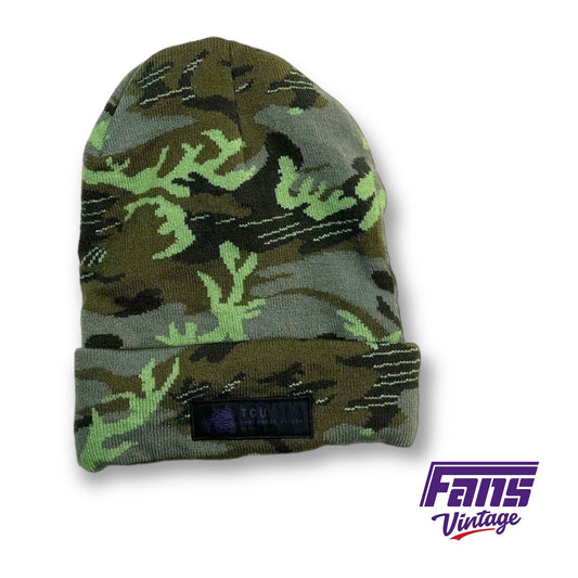 EPIC TCU Team Issued Bright Camo Beanie by Nike - Sick Patches on both sides!