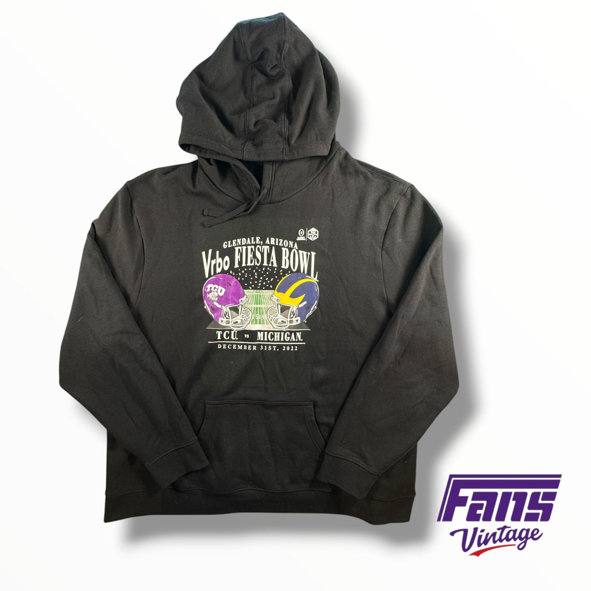 TCU Football 2022 Vrbo Fiesta Bowl Michigan Helmet Crash Black Hoodie