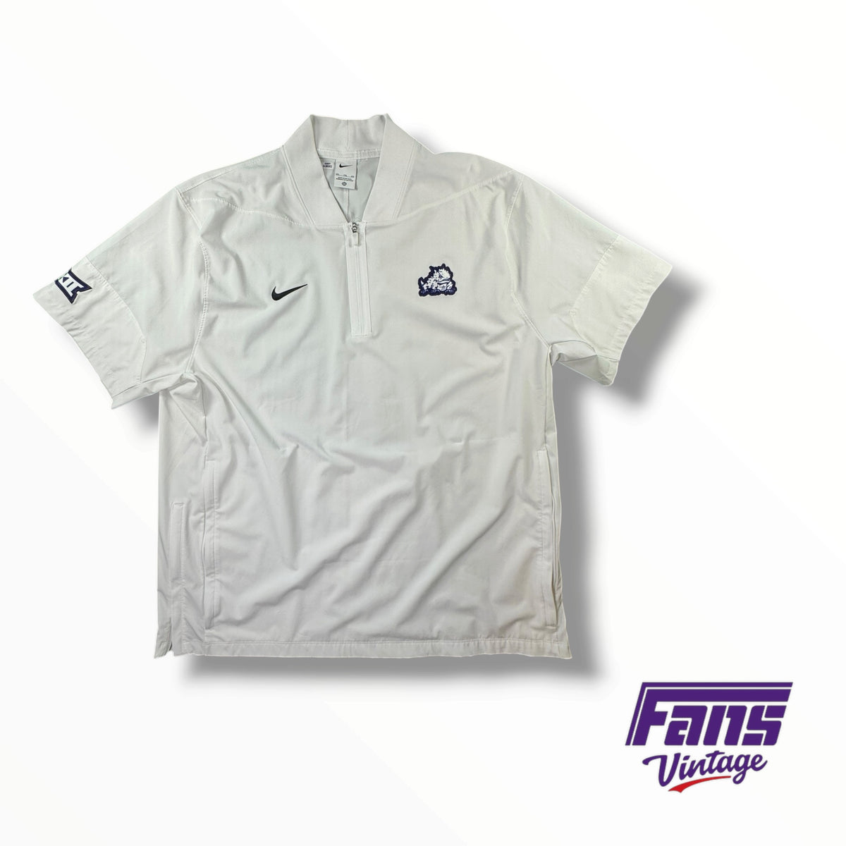TCU Football Team Issued Premium Matte Sideline QuarterZip Pullover - Whiteout